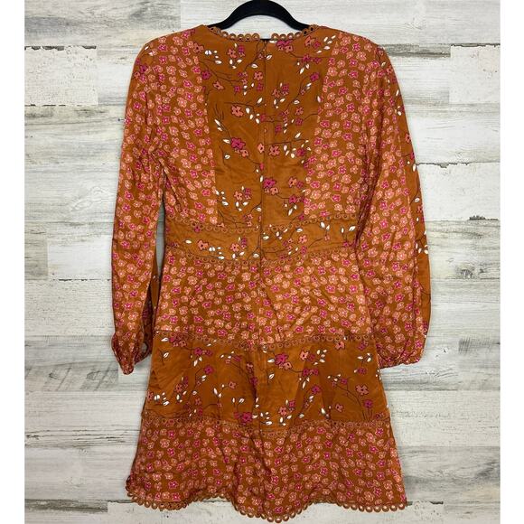 French Connection women 2 bronze boho Daisy Petals Tiered dress lightweight lace - Picture 3 of 7